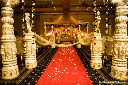 Red black and golden color combination for stage decoration