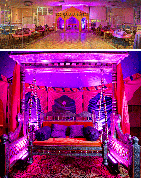 Pretty purple stage with a swing for bride and groom