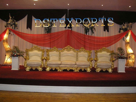 White black and golden stage with red drapes