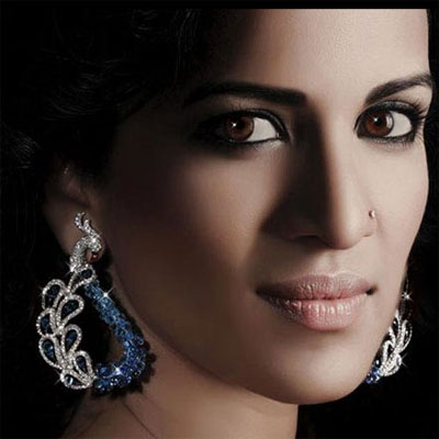 Anushka Sharma wearing a blue and silver lovely dangle earring