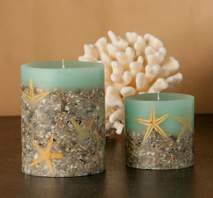 Sea green candles with starfish