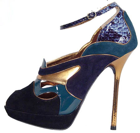 black and blue high heel shoes