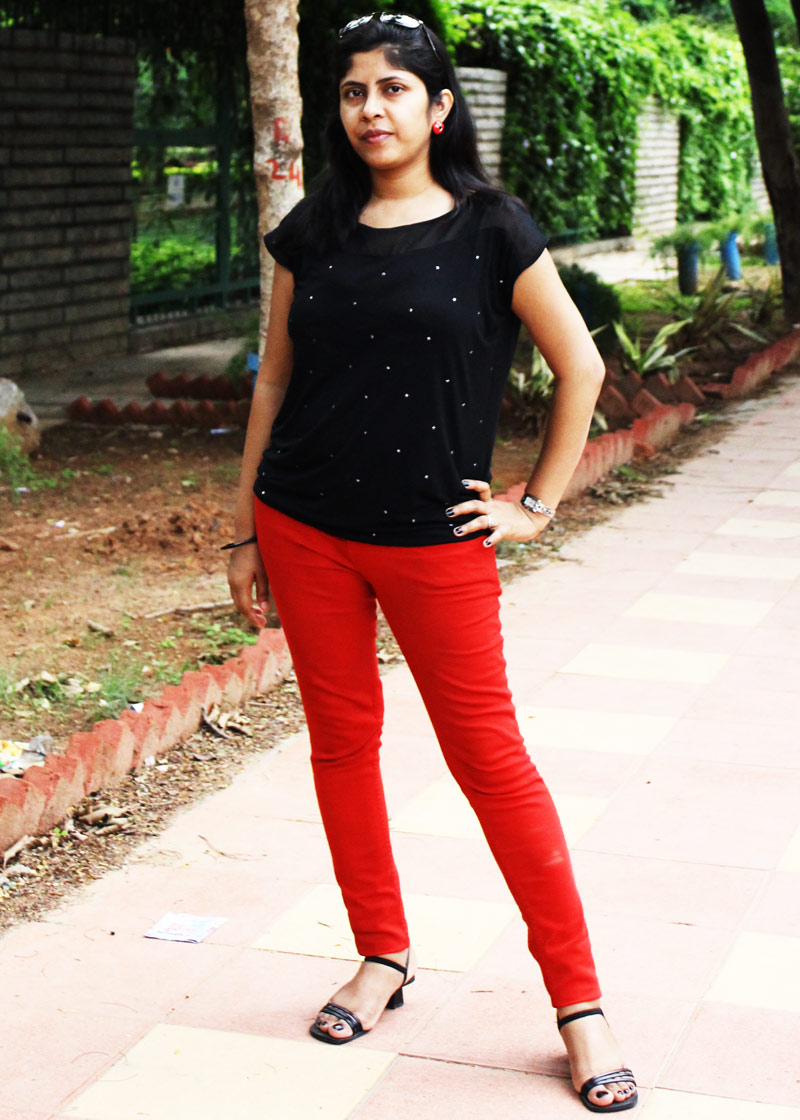 red black jeans