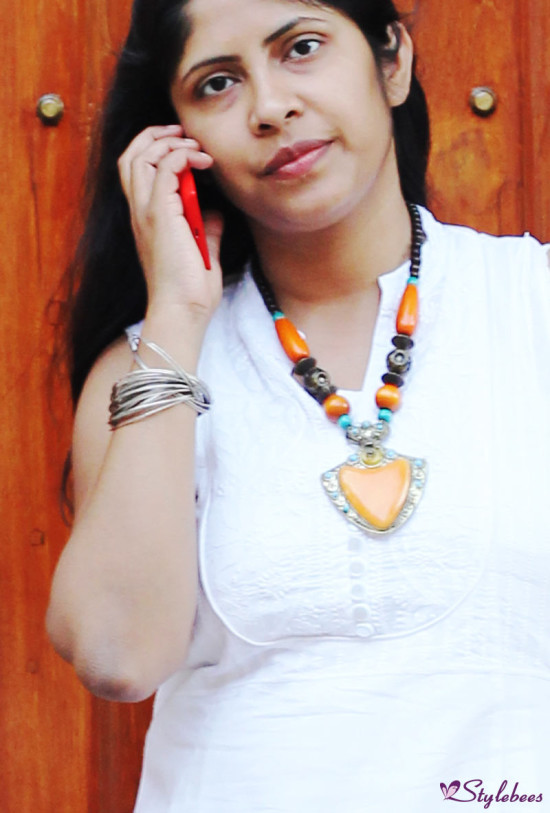 white kurta styling with statement necklace