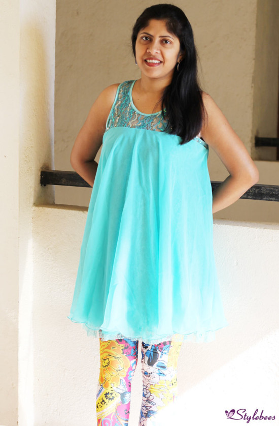 green kurta and floral blue legging