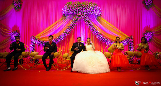 red and pink wedding stage decoration