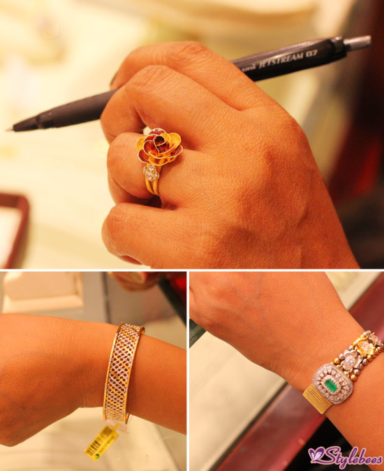 Rings and bracelets at Kalyan jewellers