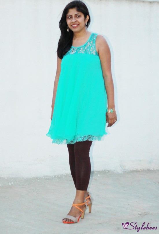 dark brown legging with sea green kurta