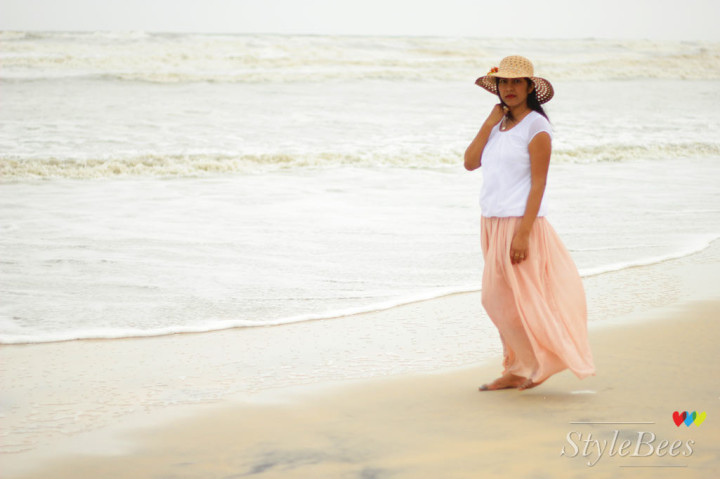 Beach fashion in maxi skirt and top