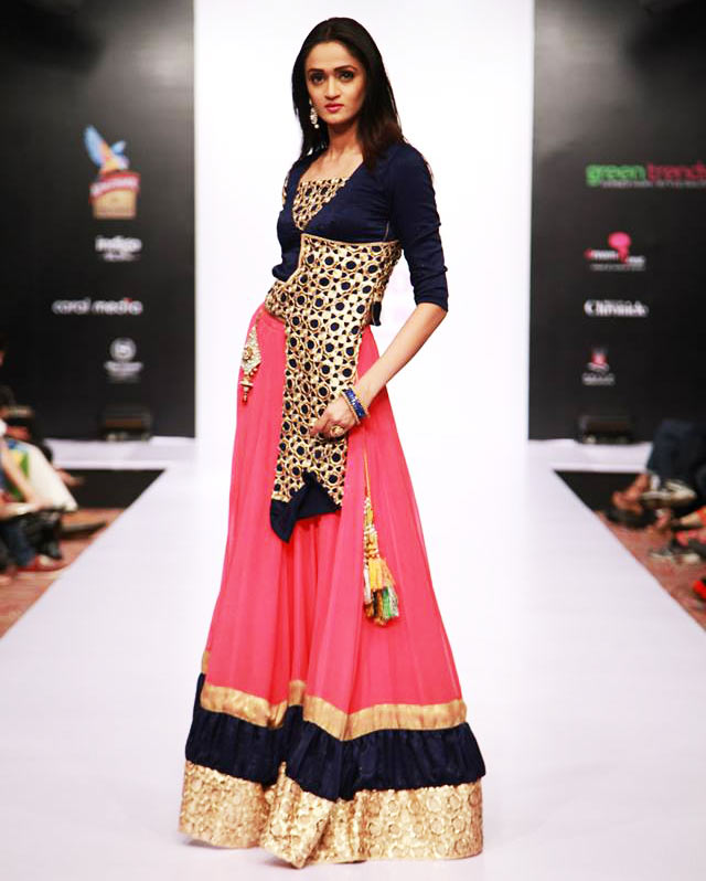 Pink and royal blue stylish Lehenga by Dreamzone at Bangalore Fashion Week