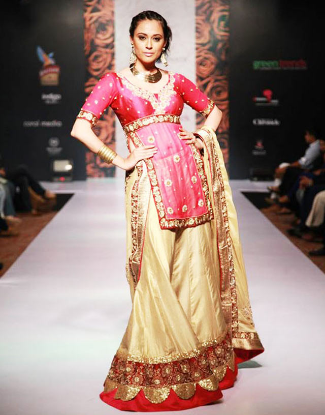 Magenta and pink lehenga by Shivani Gelera at Bangalore Fashion Week