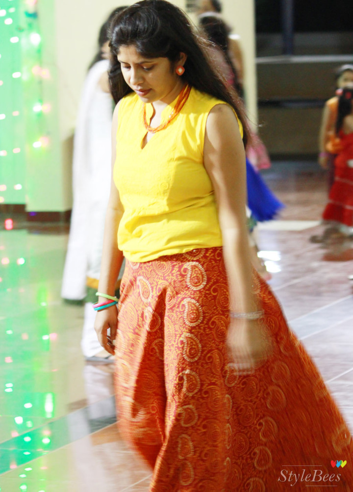 Red cotton skirt with yellow top dressing for Garba