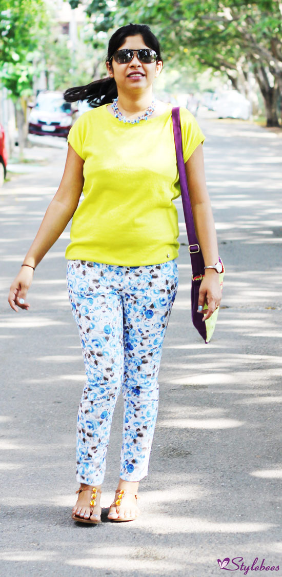 Floral pants with green loose top