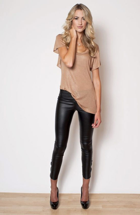 Loose top with leather pants 15