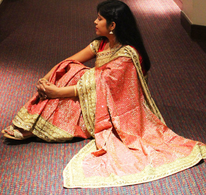 Pink bridal silk saree with golden work and border
