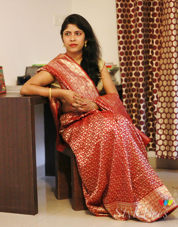 Karva chauth dress banarasi silk red saree