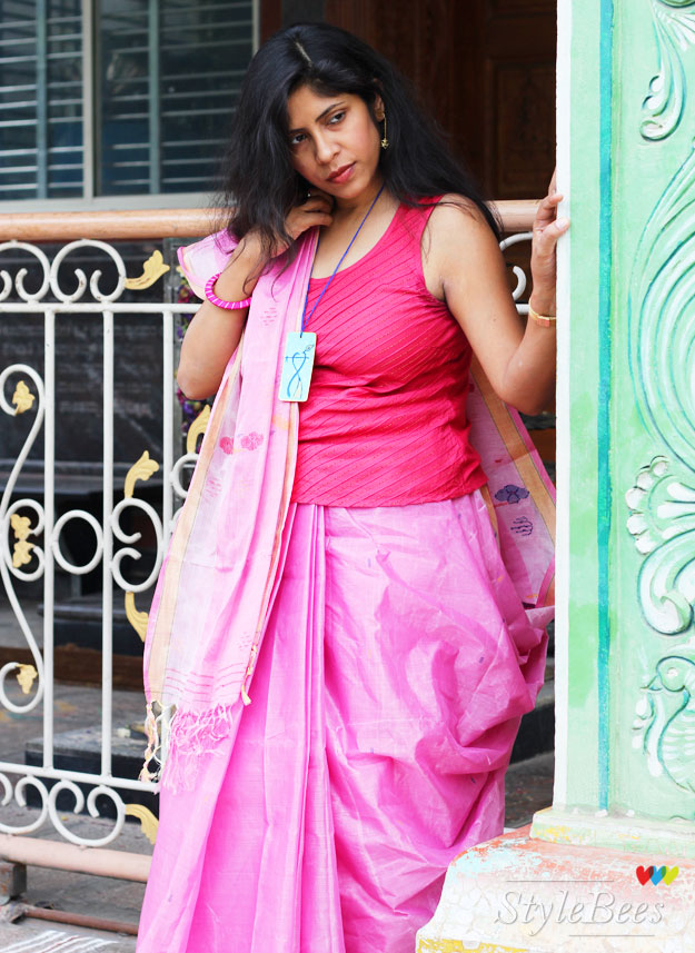 styling-a-pink-saree-with-a-top